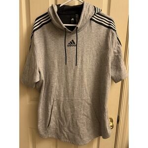 Adidas Hooded Shirt Mens XL Gray Short Sleeve‎ Front Pocket